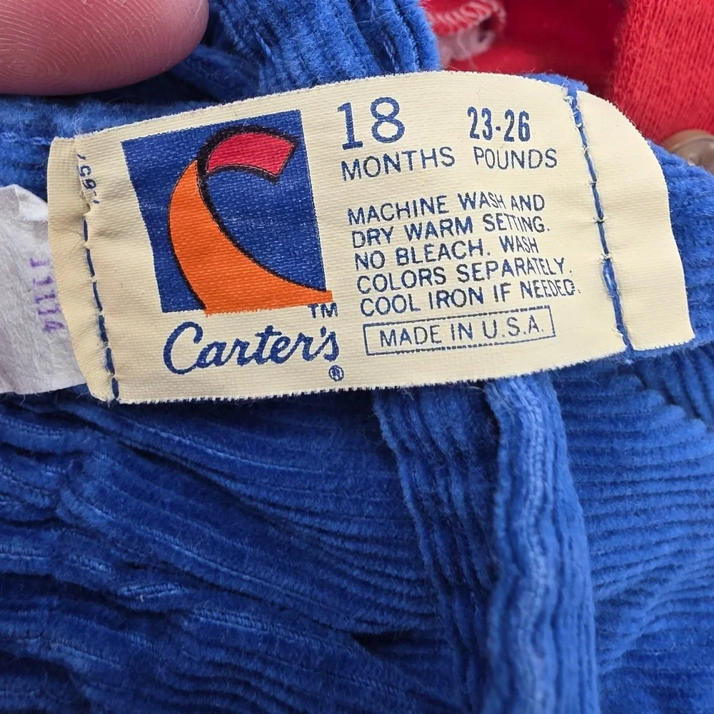 Vintage Carters 18 Months Red Rainbow Polo Blue Corduroy Overalls Set USA Made